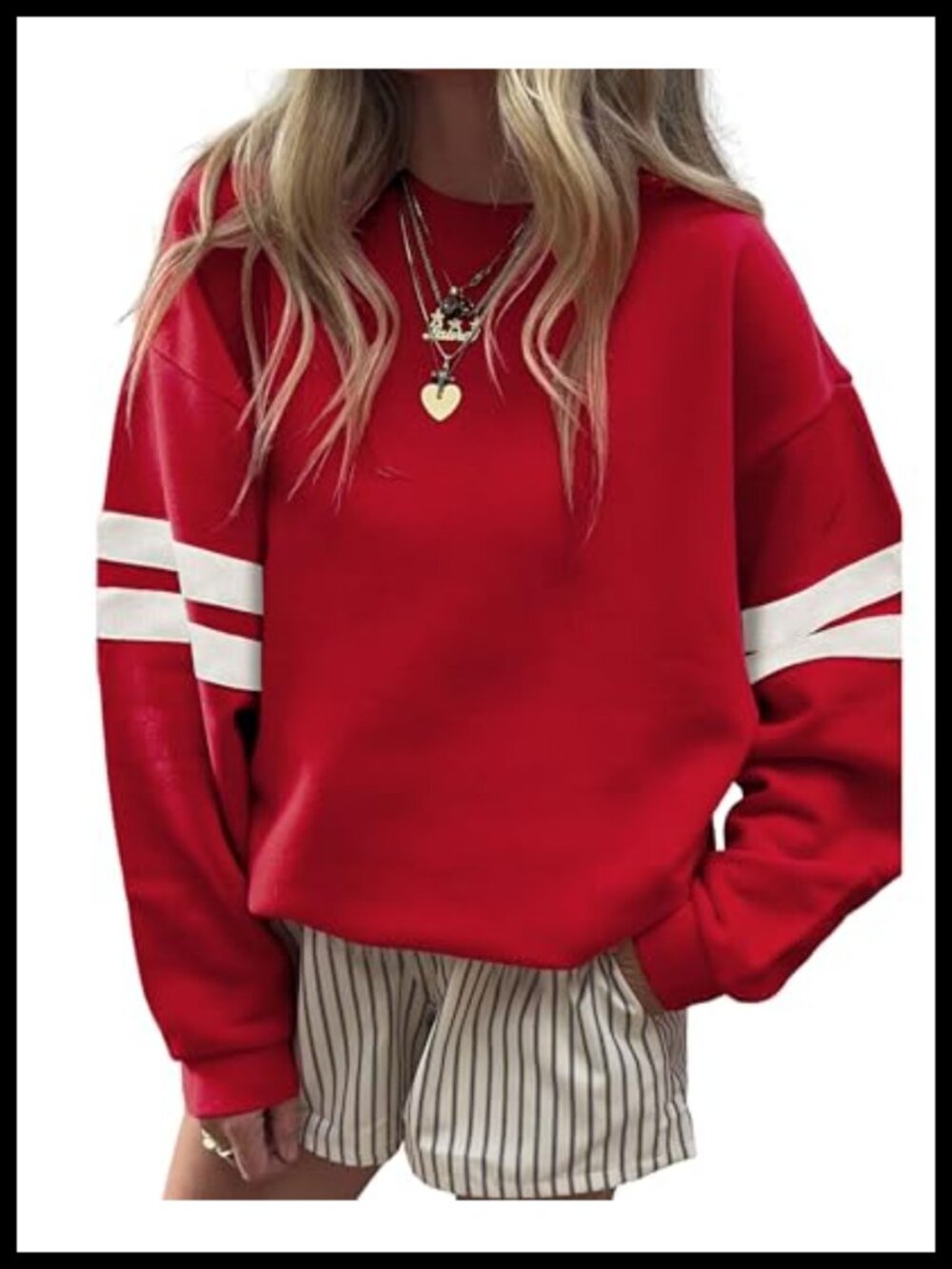 Womens Oversized Varsity Striped Crewneck Sweatshirt Pullover Top